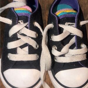 Converse Kids Black Canvas Sneakers with Rainbow Tongue Trim